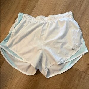 Nike Women's White and Light Blue Athletic Shorts
